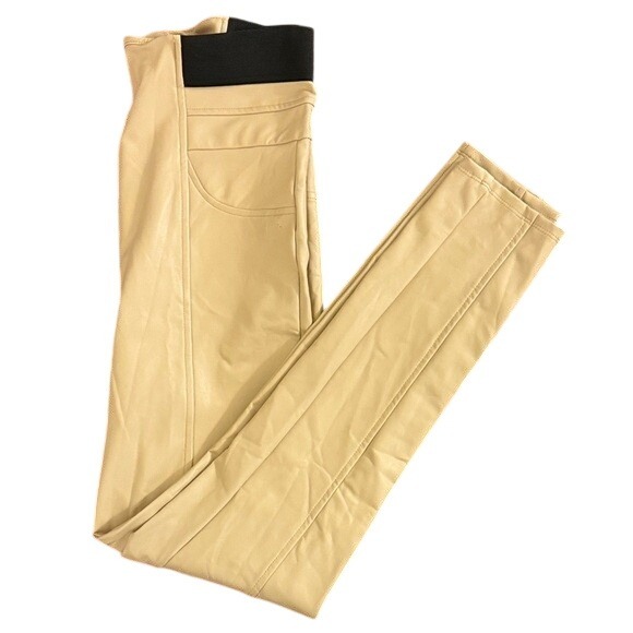 Guess Pants - Guess Beige Faux Leather Pants Elastic Waist Full Length Women's Size L